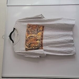 Vintage 1994 Single Stitch Delta XL Tiger Running Graphic Tee Grey Made In USA